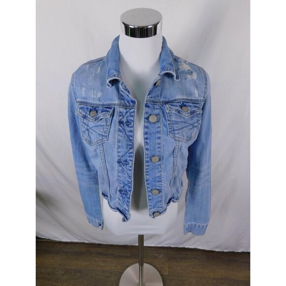 Aeropostale Denim Jacket Womens Medium Light Wash Distressed Trucker Blue - Picture 4 of 12